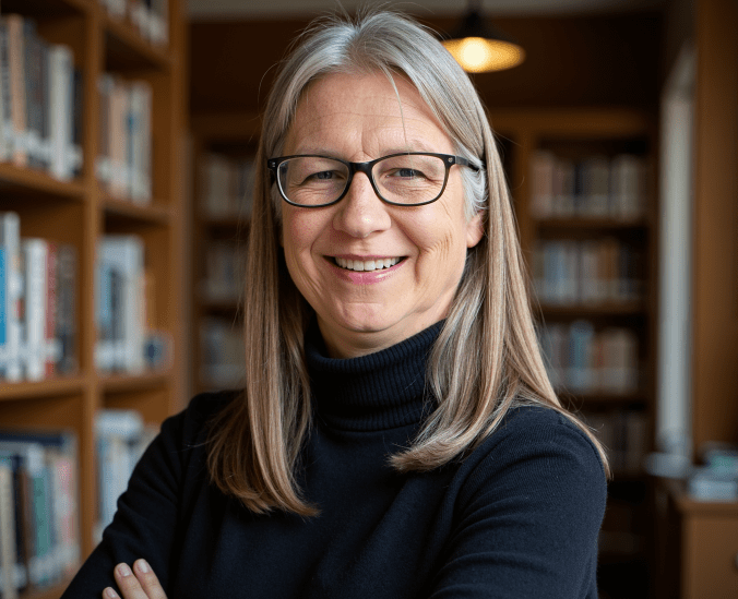 Erika Bjune in library